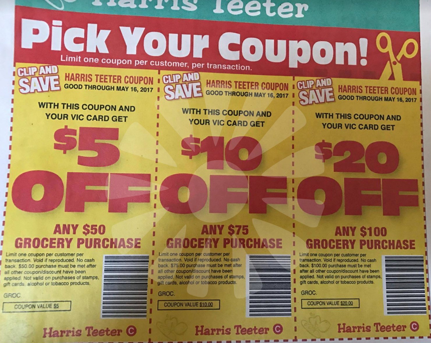 three harris teeter coupons possibly in your paper